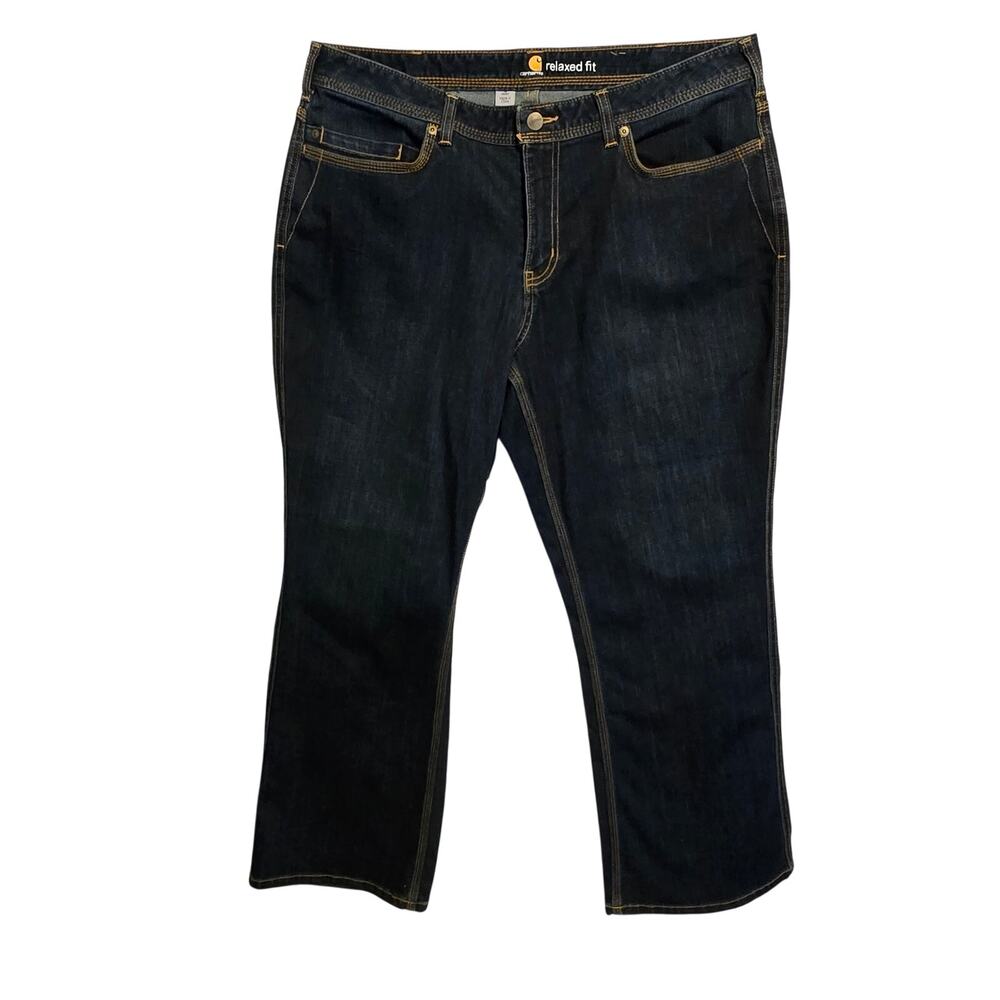 Carhartt Denim Jeans Womens 16 Short Blue Jasper Relaxed Fit Mid Rise Boot Cut